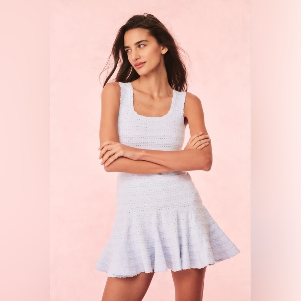 NWT LoveShackFancy Maryanne Knit Mini Dress Morning SKy Light Blue | size M